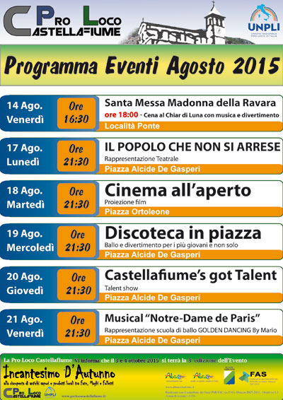 Pro Loco Castellafiume: Programma Eventi Agosto 2015