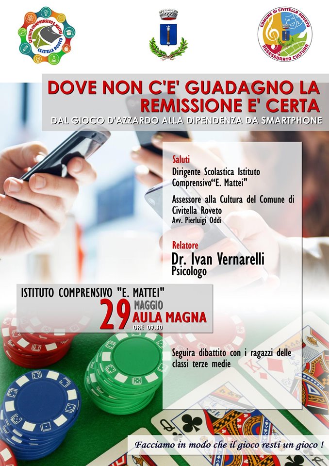 Convegno 'Dal gioco d'azzardo alla dipendenza dello smartphone' a Civitella Roveto