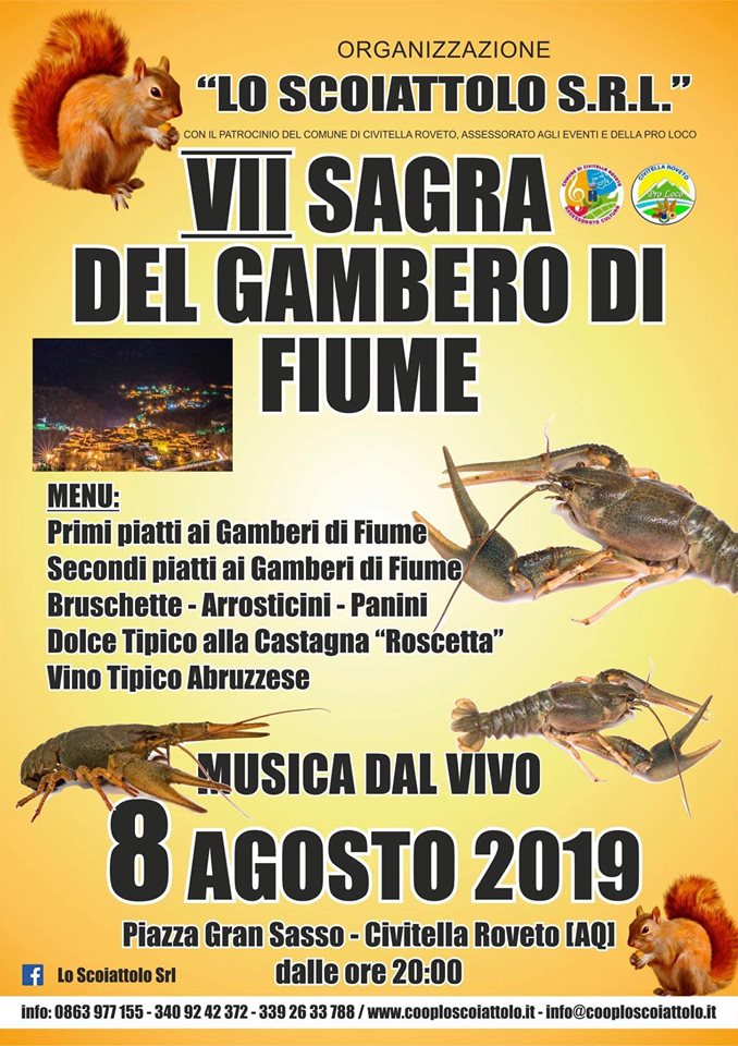 Settima edizione della sagra del gambero di fiume a Civitella Roveto